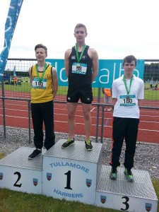 Michael Gaffney receiving the gold medal for the Inter boys javelin 